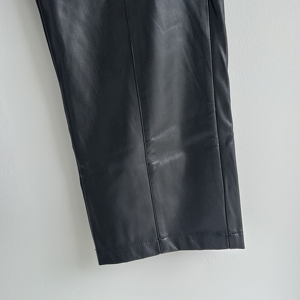 ICHI | Black Faux Leather Pants Wider Leg Straight - Picture 4 of 6